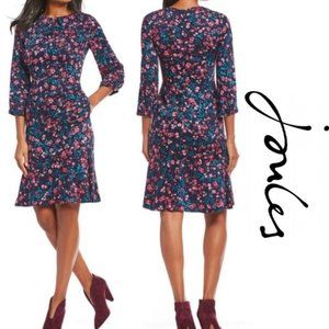 Joules "Roselda" Dress Fluted Quarter Sleeve Floral Midi Pink Blue Size 2 New